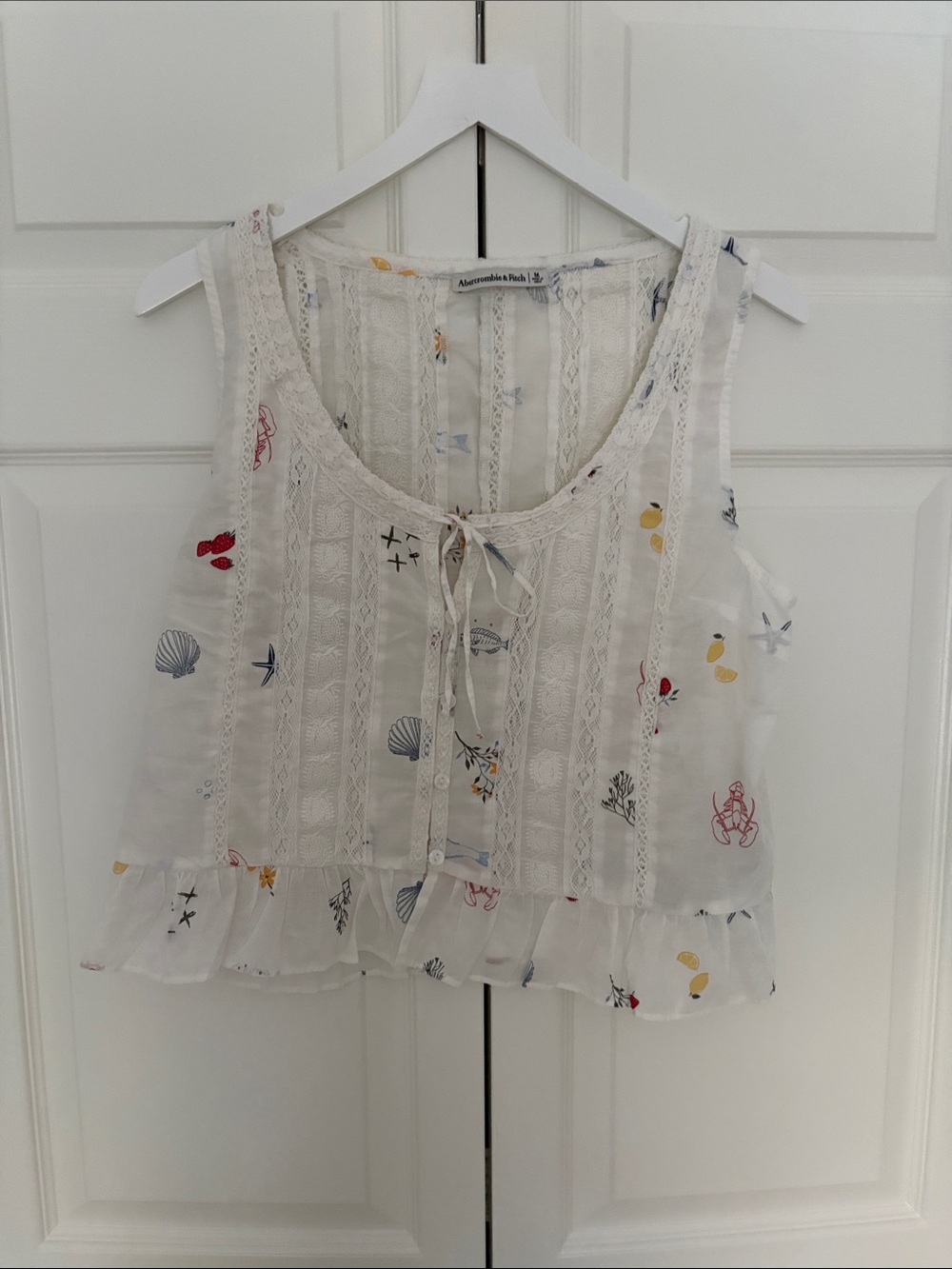 Abercrombie & Fitch Cream Embroidered Seaside Tie-Front Camisole